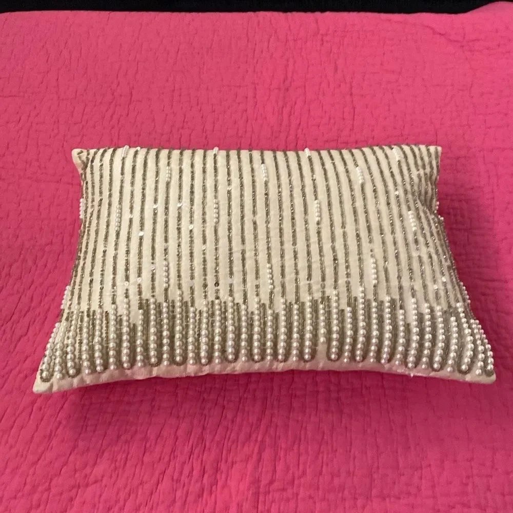 Z Gallerie Elegant Cream Pillow with Pearl Accents